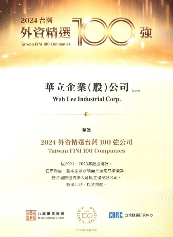 2024 外資精選 100 強獎狀